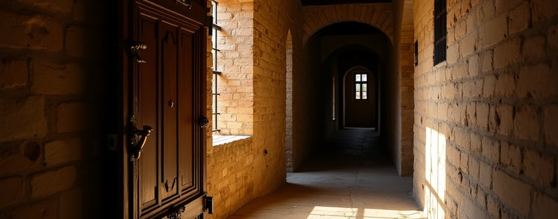 a hallway with a door and a wooden door