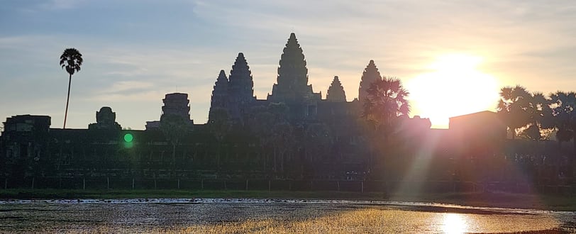 A magnificent view of Angkor Vat on sunrise from west side