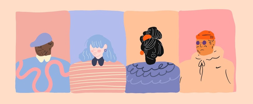 Könül Kina Bayramova flat illustration a group of people standing in front of a wall