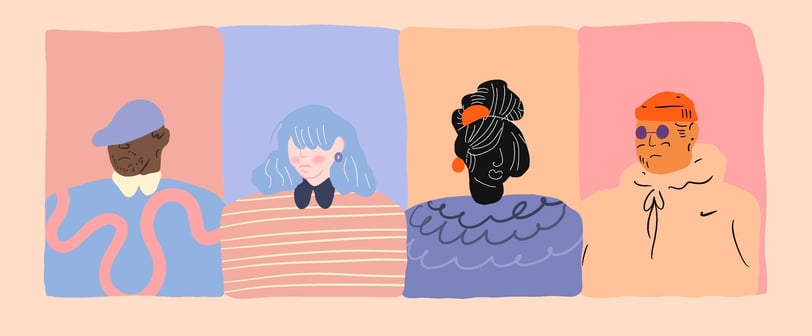 Könül Kina Bayramova flat illustration a group of people standing in front of a wall