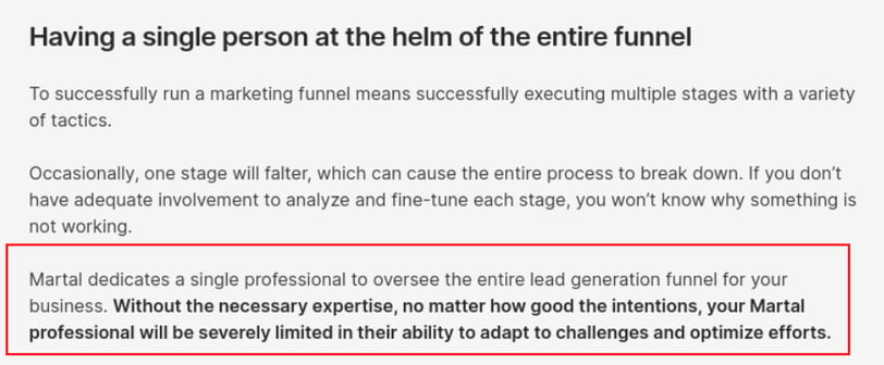 Screenshot from the article, "Martal Group for lead generation? What high volume really means"