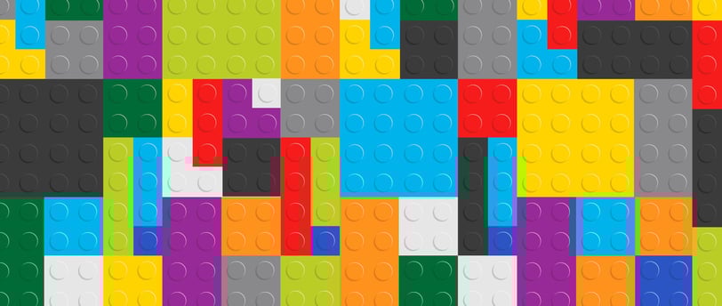 Um fundo colorido estilo Lego, com um padrão colorido de blocos de Lego.
