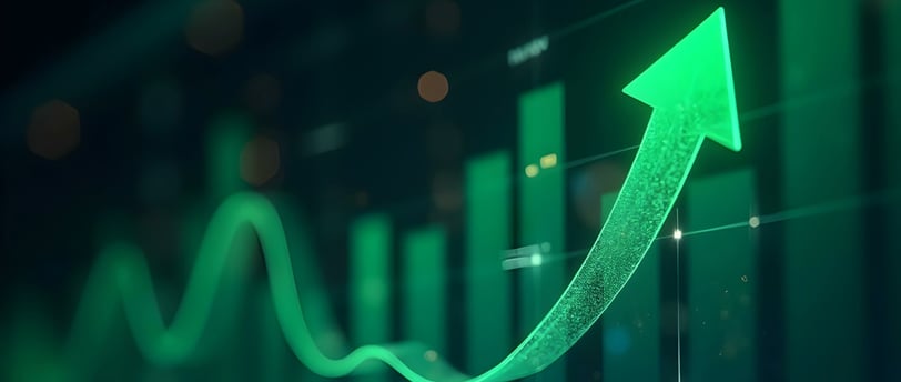 green arrow going up for high growth stocks for retirement
