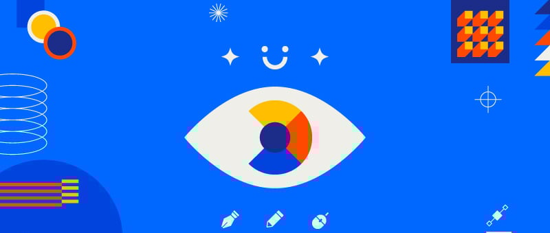a blue and white graphic of a eyeball