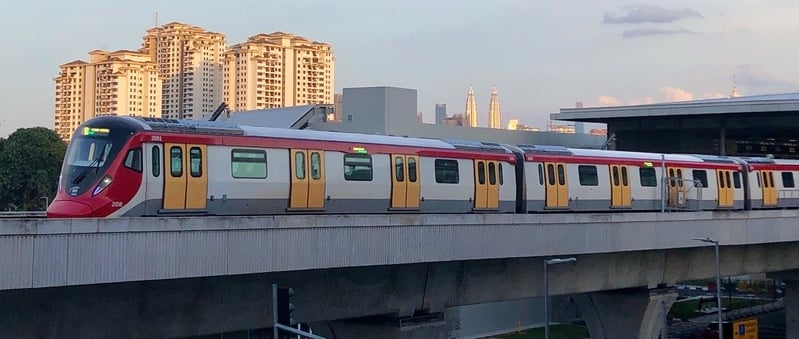 Modern light rail train representing RTS Link between Johor Bahru and Singapore