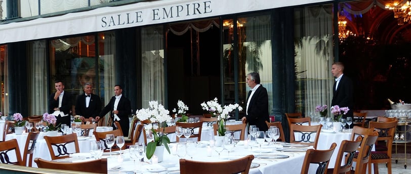 tables arranged in a restaurant terrace during the Monaco Grand Prix