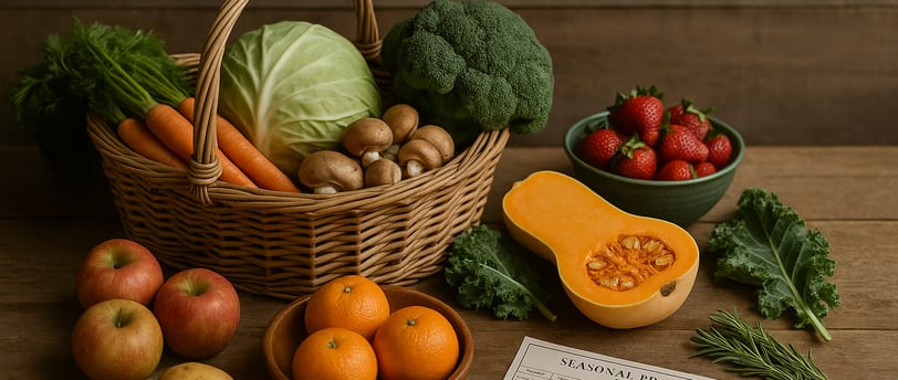 a basket of fruit and vegetables on a table