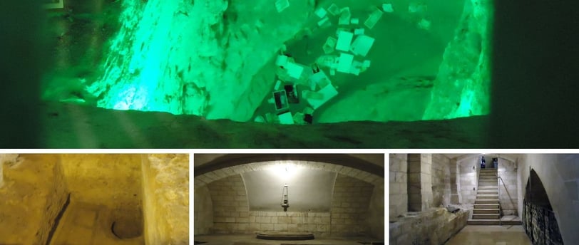 Terceiro nível da Basílica da Anunciação, com detalhes arquitetônicos e vista interna elevada