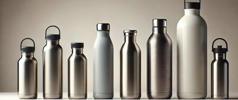a variety of stainless steel water bottles and bottles