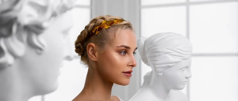 Ancient Greek Goddess Adorned in Golden Jewelry