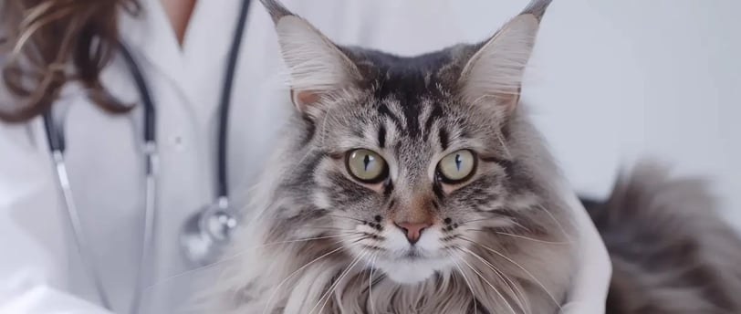 maine coon avec son vétérinaire pour des soins