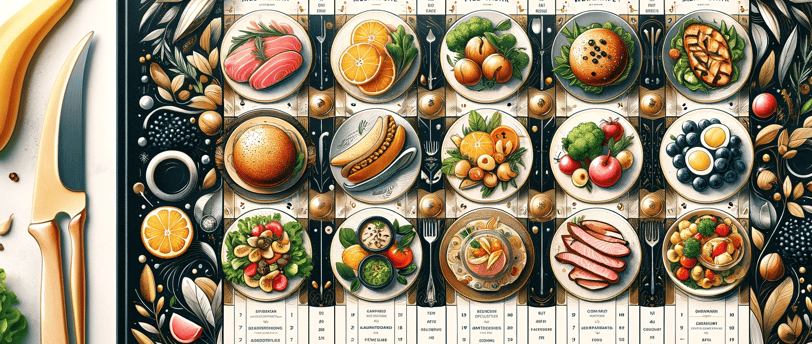 a calendar calendar with a variety of food items