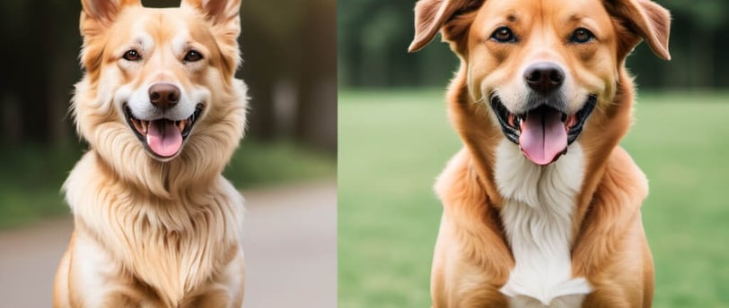 Two dogs side by side one is looking slim while the other is somewhat bulky