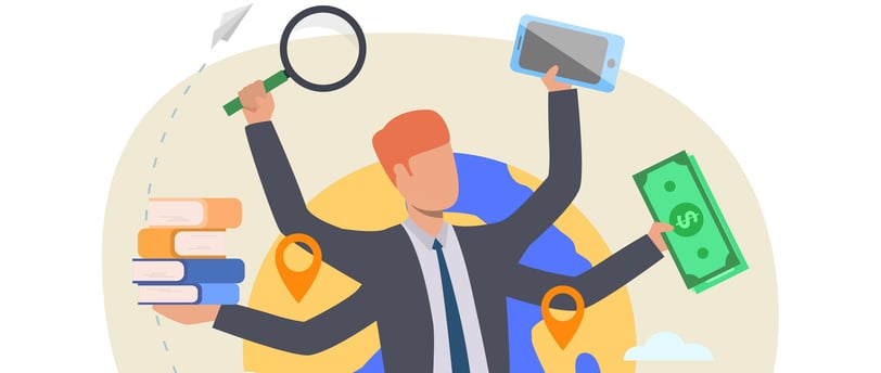 a man in a suit and tie is holding a magnifying magnifying