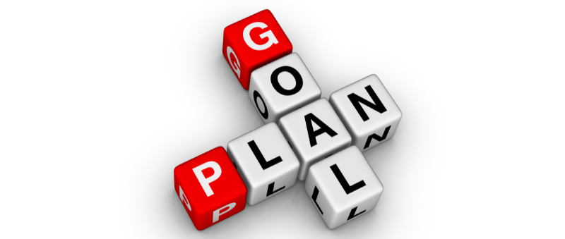 a group of blocks that spell out goal and plan 