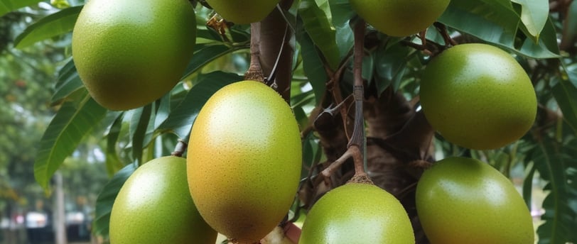 a bunch of mangoes hanging on a mango-tree