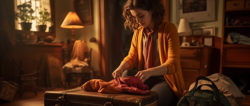 a woman packing a suitcase