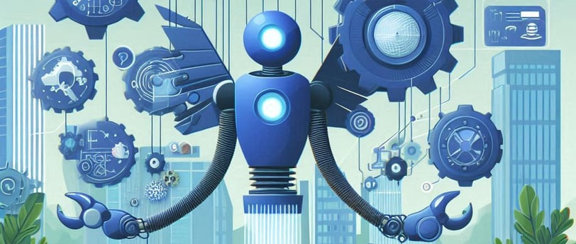 a robot in the background working on the onboarding process.