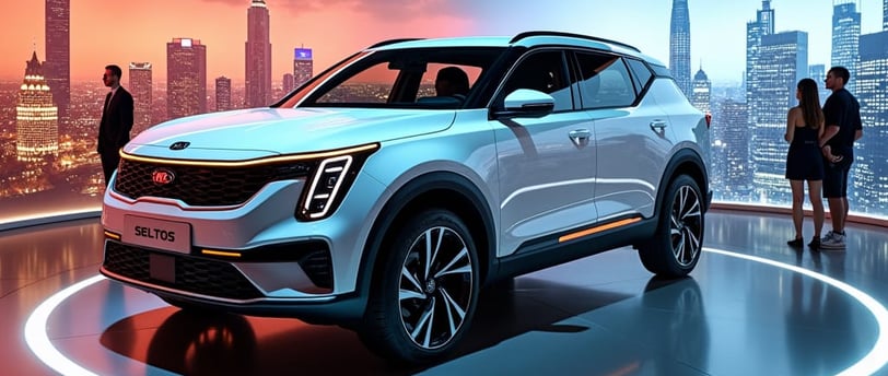 a white suv is shown in a showroom