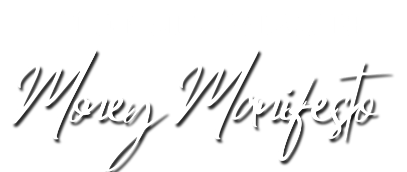 on the table. Text overlay reads: "The Main Character Money Manifesto."