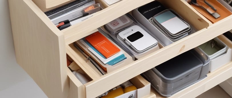 A bustling interior of a modern retail store with people seated and standing around wooden tables, interacting with electronic devices. The clean, minimalist design features a high ceiling with rectangular lighting panels. Shelves along the walls display various products and accessories.