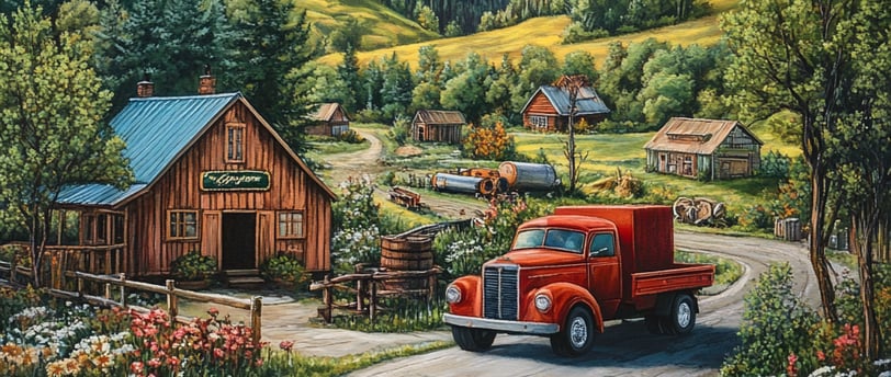 red truck at a farm