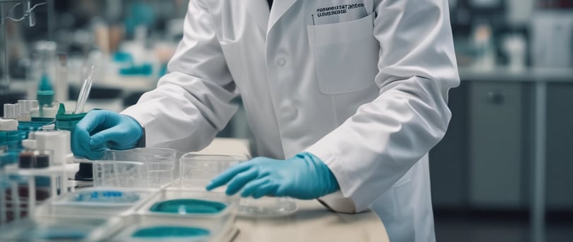 Analista dentro do laboratório manipulando exames