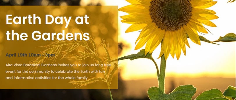 Banner describing Earth Day 2025 with photo of sunflower to the right side