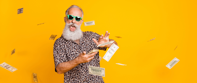 radical elderly person flexing his 3 million for retirement