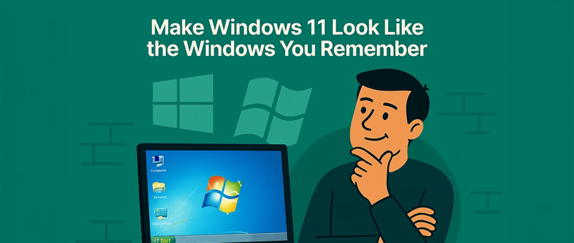 Person using Windows 11 PC with retro Windows 10 and 7 elements on screen in Cedar Rapids.
