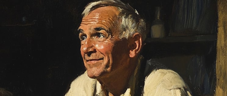 a painting of a man sitting on a chair