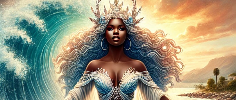 African water spirit depicted as a beautiful mermaid-like figure with flowing hair