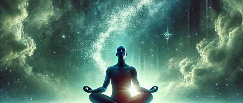 A man in a meditation pose, gazing at the sky, symbolizing breathwork techniques for cultivating happiness and inner peace.