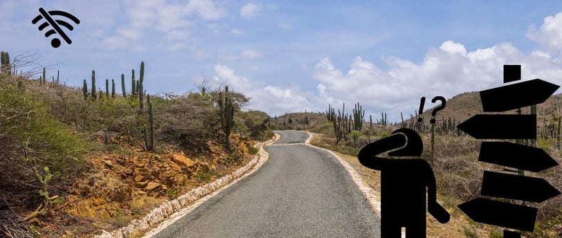 Foto indicando confusão em rota no parque Arikoko de Aruba.