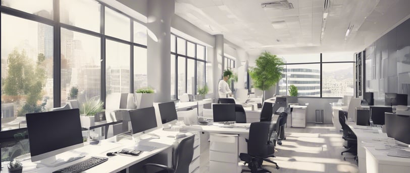 an image of an office with several desks with computers