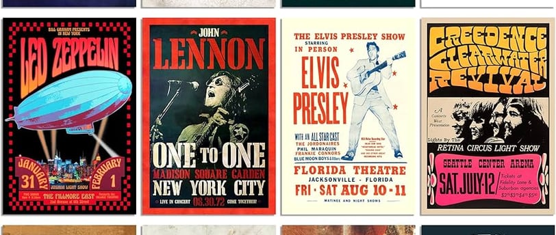 a collage of posters of various concert posters
