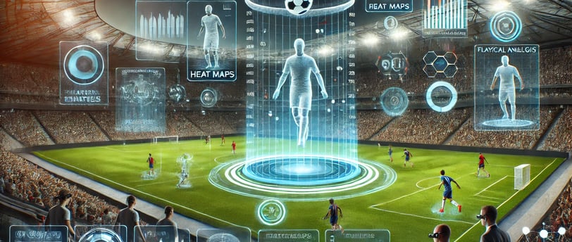 Estádio de futebol futurista com tecnologia de IA