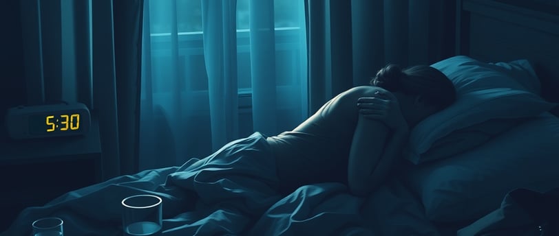 a person laying in bed with a clock on the wall