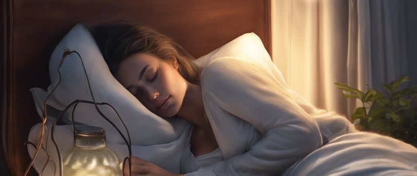 a woman is sleeping in a bed with a lantern