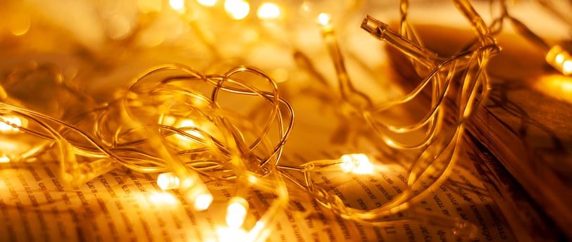 Book page with fairy lights