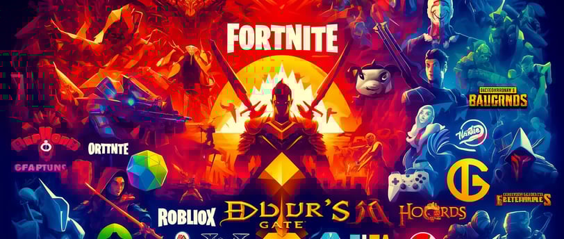 2023 Gaming Market Highlights: Colorful collage of Fortnite, Diablo IV, and top franchises defining the year's trends.