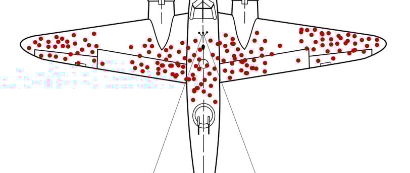 Survivorship bias: illustration of hypothetical damage pattern on a WW2 bomber.