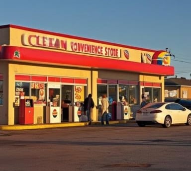 Convenience store selling fast food snacks.