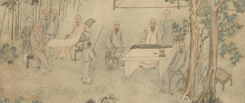 Ancient Chinese Scene with Instrument Guqin