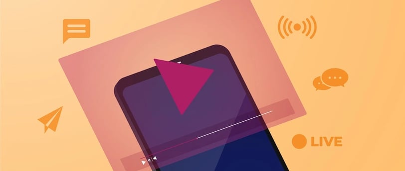 Desenho de celular com ícones de redes sociais e de gravação