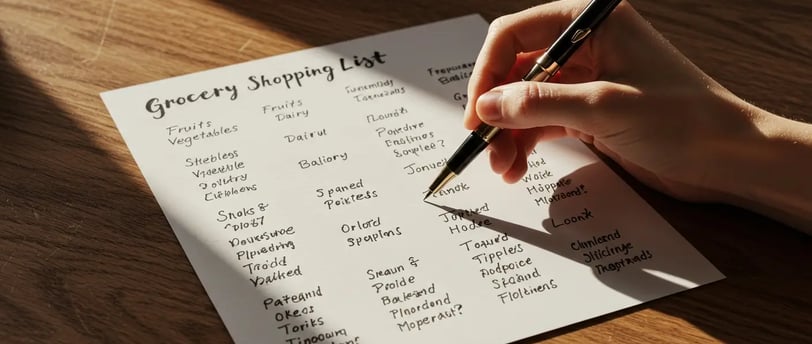 Showing the key elements of building an efficient grocery list for meal prep.