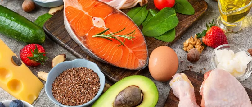 Balanced weekly menu with healthy foods, including fruits, vegetables, lean proteins, whole grains, 