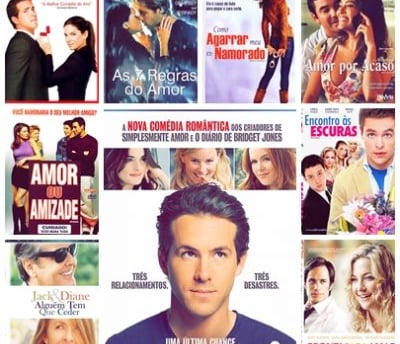 Filmes de comédia romântica colocados juntos em uma montagem