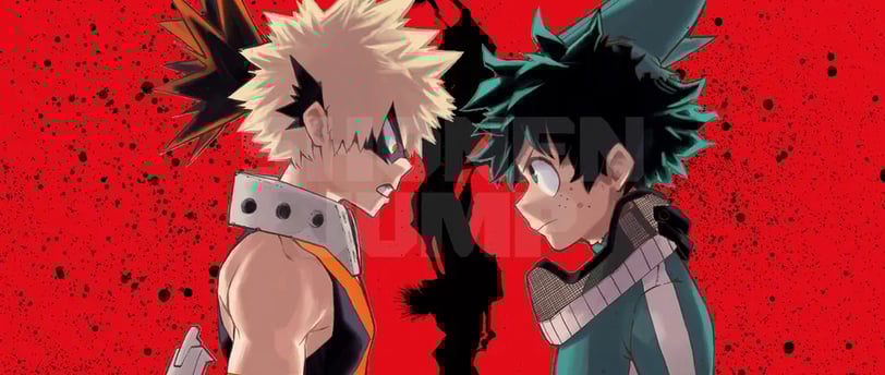 Dois personagens de anime se encarando em fundo vermelho