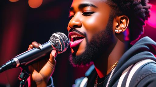 a man with a microphone and a microphone in front of a microphone